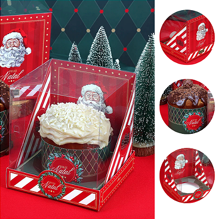 5 CAIXA PARA PANETONE 500G COM TAMPA DE ACETATO VINTAGE 5103 ( JANGO NATAL 2025 )