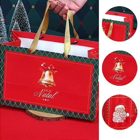 10 SACOLA NATAL 26X16,5X13CM VINTAGE 5055 ( JANGO NATAL 2025 )