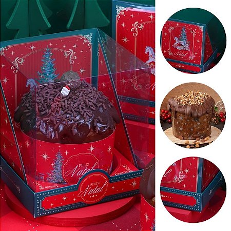 5 CAIXA PARA PANETONE 500G COM TAMPA DE ACETATO TRADIÇÃO 5100 ( JANGO NATAL 2025 )