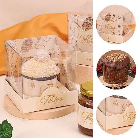10 CAIXA PARA MINI PANETONE COM TAMPA DE ACETATO CLÁSSICA 5108 ( JANGO NATAL 2025 )