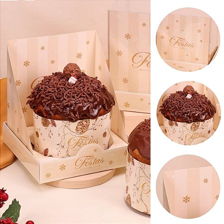 5 CAIXA PARA PANETONE 500G COM TAMPA DE ACETATO CLÁSSICA 5102( JANGO NATAL 2025 )