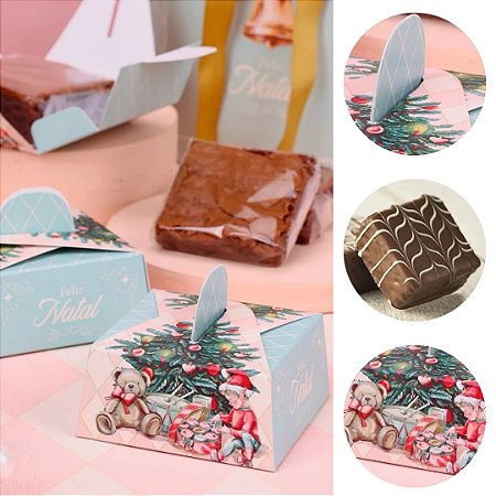 10 CAIXA P/ BROWNIE PÃO DE MEL NATAL 7X7CM DOCE NATAL 5231 ( JANGO NATAL 2025 )