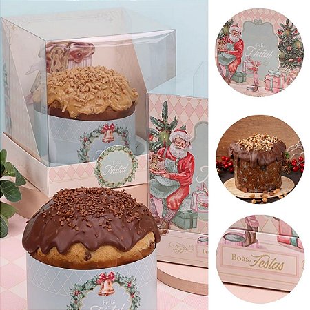 5 CAIXA PARA PANETONE 500G COM TAMPA DE ACETATO DOCE NATAL 5098 ( JANGO NATAL 2025 )