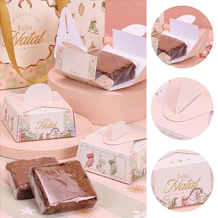 10 CAIXA P/ BROWNIE PÃO DE MEL NATAL 7X7CM GRAÇA 5232 ( JANGO NATAL 2025 )