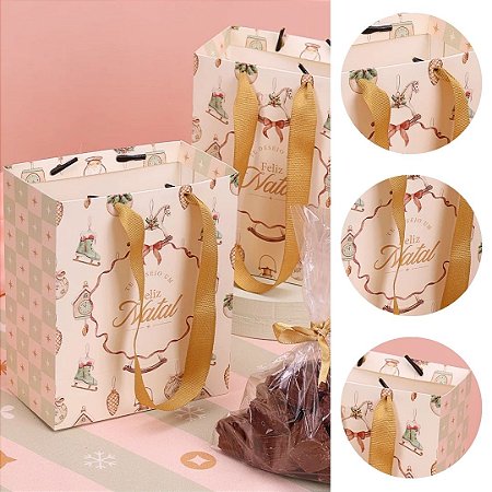 10 MINI SACOLA  NATAL 16X7X13 GRAÇA 5213 ( JANGO NATAL 2025 )