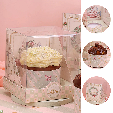 5 CAIXA PARA PANETONE 500G COM TAMPA DE ACETATO GRAÇA 5099 ( JANGO NATAL 2025 )