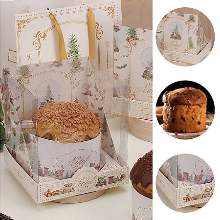 5 CAIXA PARA PANETONE 500G TAMPA DE ACETATO CANDURA 5101 ( JANGO NATAL 2025 )