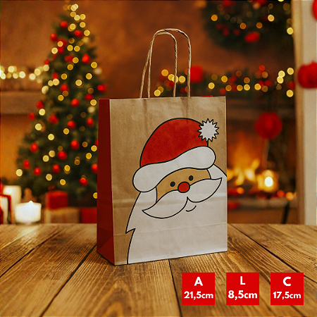10 SACOLAS NATAL KRAFT PAPAI NOEL 17,5X8,5X21,5CM 6307 (LC) NATAL 2025