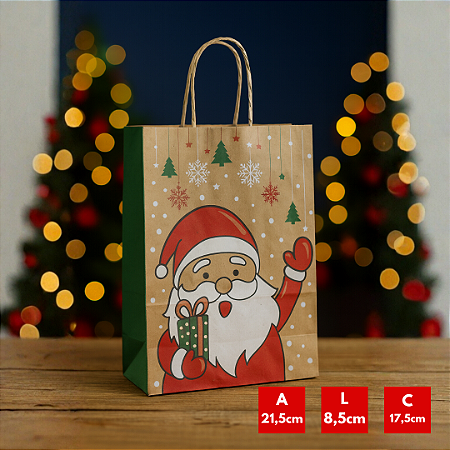 10 SACOLAS NATAL KRAFTSANTA CLAUS 17,5X8,5X21,5CM 2227 (LC) NATAL 2025