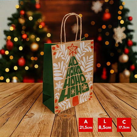 10 SACOLAS NATAL KRAFT HOHOHO 17,5X8,5X21,5CM 2933 (LC) NATAL 2025