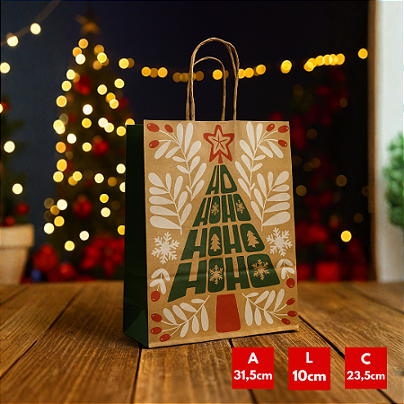 10 SACOLAS NATAL KRAFT HOHOHO 23,5X10X31,5CM 2936 (LC) NATAL 2025