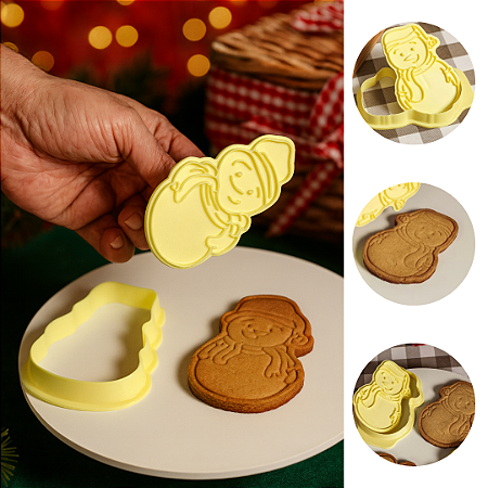 CORTADOR NATAL COM CARIMBO BONECO DE NEVE NATAL  -  (BLUE STAR)