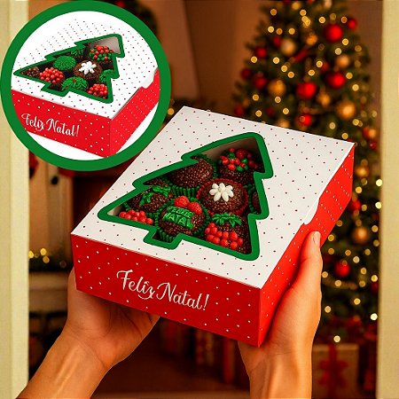 10 CAIXAS P/ 12 DOCES C/ VISOR DE ÁRVORE DE NATAL 15X12X4CM NT89 (JR NATAL OUTLET 2025)
