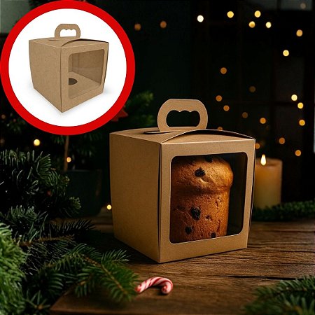 10 CAIXA PANETONE 350G/500G COM VISOR E BERÇO KRAFT  NT119 (JR NATAL OUTLET 2025)