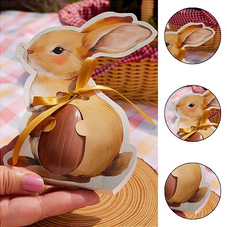 10 EMBALAGEM LEMBRANCINHA PÁSCOA CINTA P/ OVO 50G COELHO DE PERFIL - PASCOA ENCANTOS 5862 ( IDEIA PÁSCOA 2026 )