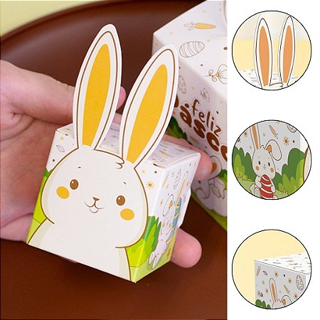 10 CAIXA LEMBRANCINHA PÁSCOA ORELHA P/ 01 DOCE 5X5X5 - COLORIR 5815 ( IDEIA PÁSCOA 2026 )
