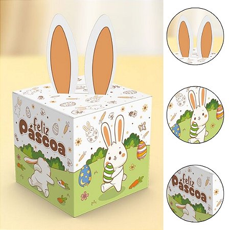 10 CAIXA LEMBRANCINHA PÁSCOA 8X8X8 POP UP ORELHAS KIDS - COLORIR 5934 ( IDEIA PÁSCOA 2026 )
