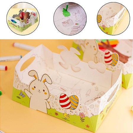 10 CESTA PÁSCOA COELHO 27×19,5×10 - PASCOA COLORIR 5899 ( IDEIA PÁSCOA 2026 )