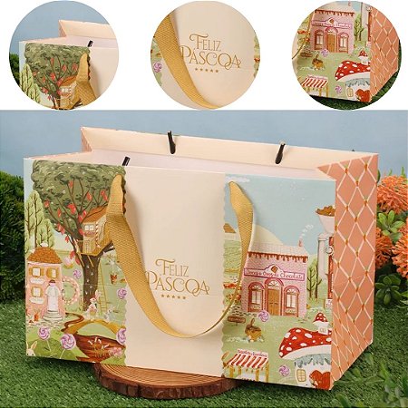 10 SACOLA DE PÁSCOA 16X13X26CM VILA ENCANTADA 5469 ( PASCOA JANGO 2026 )