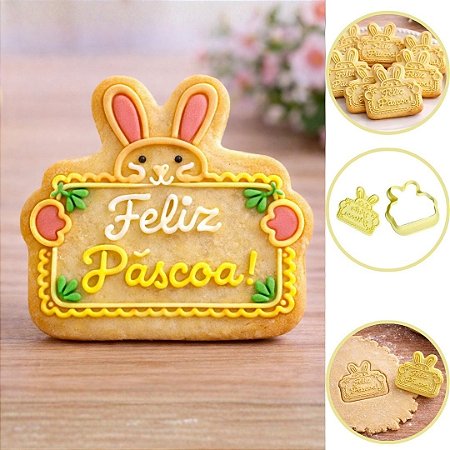 CORTADOR COM CARIMBO FELIZ PÁSCOA  (BLUE STAR)