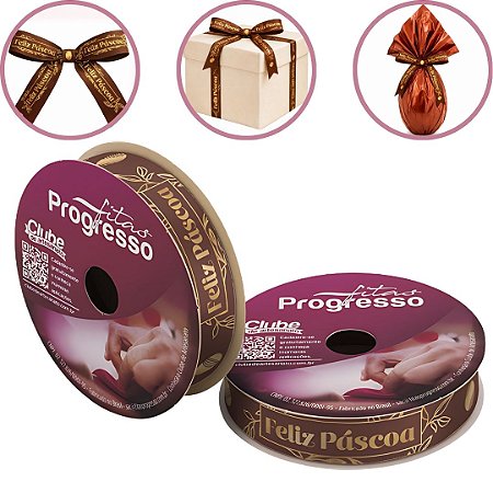 ROLO DE 10 METROS DE FITA CETIM 15MM PÁSCOA  MARROM 519 ( PROGRESSO )