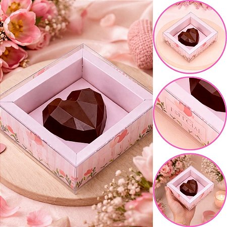 10 CAIXA P/ CORAÇÃO 65G MOLDURA C/ VISOR PÉTALAS 2631 ( DIA DAS MÃES JANGO 2026 ) OUTLET