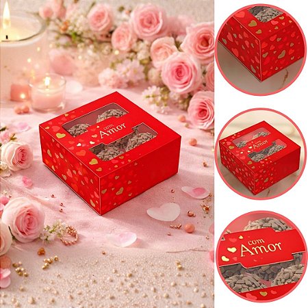 10 CAIXA 4 DOCES COM VISOR AMOR CLÁSSICO 8X8X4CM 5951 ( DIA DOS NAMORADOS IDEIA 2026 ) HOT STAMPING