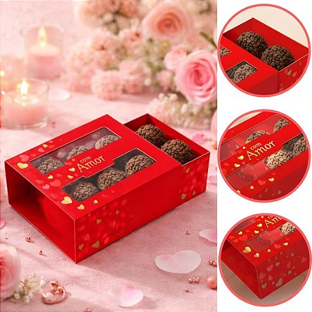 10 CAIXA 6 DOCES COM VISOR AMOR CLÁSSICO 12X8X4CM 5952 ( DIA DOS NAMORADOS IDEIA 2026 ) HOT STAMPING