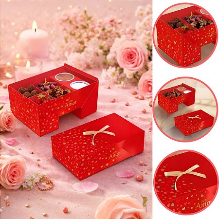 10 CAIXA FONDUE COM FITA AMOR CLÁSSICO 24X16X7CM 5953 ( DIA DOS NAMORADOS IDEIA 2026 ) HOT STAMPING