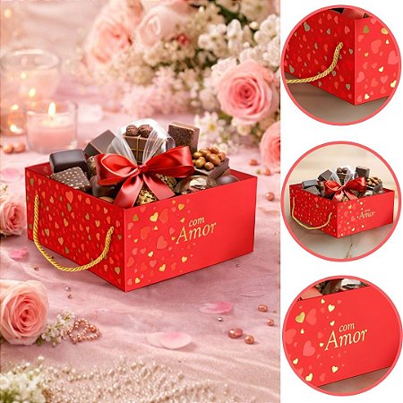 10 CESTA QUADRADA COM ALÇA AMOR CLÁSSICO 20X17X8CM 5955 ( DIA DOS NAMORADOS IDEIA 2026 ) HOT STAMPING