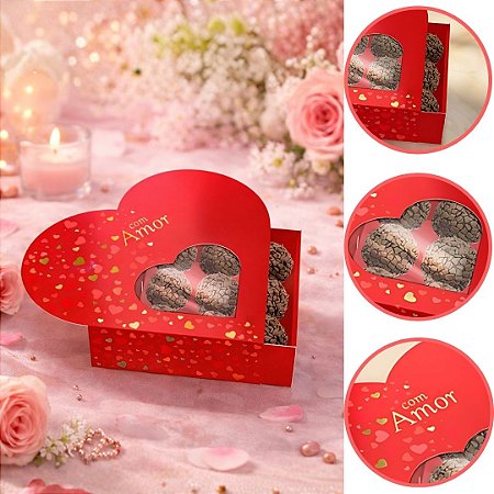 10 CAIXA CORAÇÃO 9 DOCES COM VISOR AMOR CLÁSSICO 12X12X4CM 5957 ( DIA DOS NAMORADOS IDEIA 2026 ) HOT STAMPING