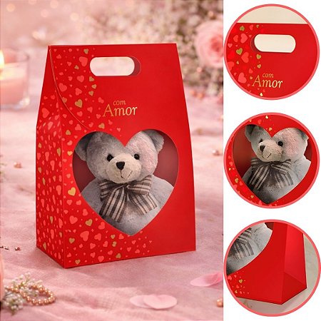 10 SACOLA MALETA COM VISOR CORACAO AMOR CLÁSSICO 19X9X26CM 5961 ( DIA DOS NAMORADOS IDEIA 2026 ) HOT STAMPING