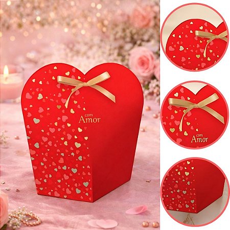 10 CAIXA PRESENTE CORAÇÃO AMOR CLÁSSICO 14X13X21CM 5962 ( DIA DOS NAMORADOS IDEIA 2026 ) HOT STAMPING