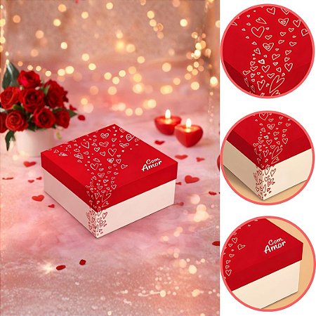 5 CAIXA PRESENTE QUADRADA P 20X20X10 SUSPIROS DE AMOR 5978 ( DIA DOS NAMORADOS IDEIA 2026 )