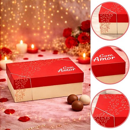 5 CAIXA PRESENTE RETANGULAR C/ ELASTICO M 35X25X11 SUSPIROS DE AMOR 5981 ( DIA DOS NAMORADOS IDEIA 2026 )