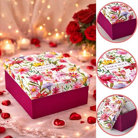 5 CAIXA PRESENTE QUADRADA MÃES P 20X20X10 VIOLETA 6001 ( DIA DAS MÃES IDEIA 2026 )