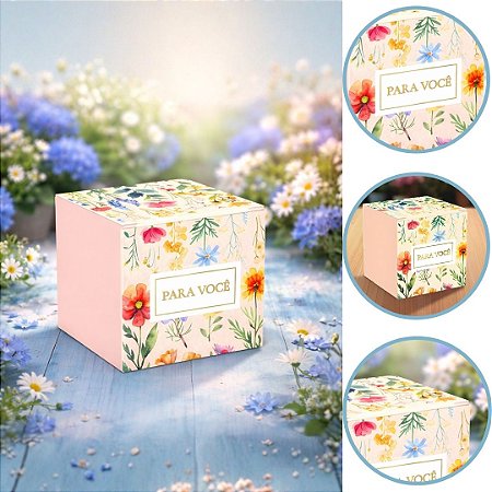 10 CAIXA CUBO P/ 1 DOCE  FLORES 5X5X5 5987 ( DIA DAS MÃES IDEIA 2026 ) HOT STAMPING