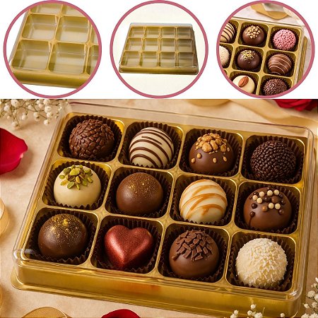 10 CAIXA EMBALAGEM P/ 12 DOCES E BOMBONS DOURADO BWB 14290