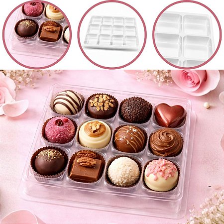 10 CAIXA EMBALAGEM P/ 12 DOCES E BOMBONS CRISTAL BWB 14295