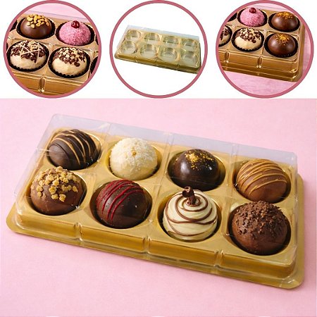 10 CAIXA EMBALAGEM P/ 8 DOCES E BOMBONS - DOURADO BWB 14250
