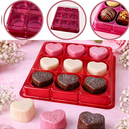 10 CAIXA EMBALAGEM P/ 9 DOCES E BOMBONS  VERMELHO BWB 14262