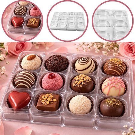 10 CAIXA EMBALAGEM P/ 12 DOCES E BOMBONS CRISTAL BWB 14275