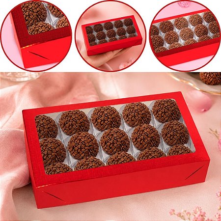 10 CAIXA LAMINADA C/ VISOR (15 DOCES) 4x20x12 cm VERMELHO 4684 (IDEIA) LAMINADAS