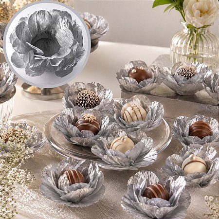 40 FORMINHAS PARA DOCES FINOS CREPOM METALIZADO PRATA