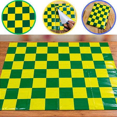 10 TOALHA PLÁSTICA 78X78 XADREZ VERDE E AMARELA BRASIL COPA