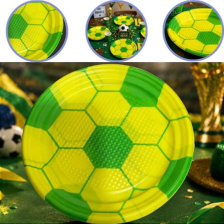 10 PRATO SOBREMESA FESTA  BRASIL BOLA COPA 15CM (PLASTIK)