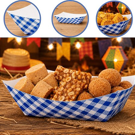10 BANDEJA DE PAPEL XADREZ AZUL 14,5CM  (FESTA JUNINA 2026)