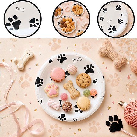 10 PRATOS FESTA PRATINHOS DOG PET DE PAPEL 18CM (SILVER)