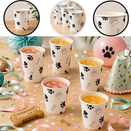 10 COPO FESTA PRATINHOS DOG PET DE PAPEL (SILVER)