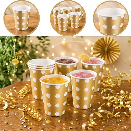 10 COPO FESTA DE LUXO POA DOURADO 270ML DE PAPEL (SILVER)